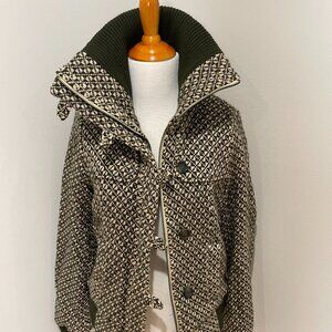 French Connection Women’s Dark Olive/Cream Knit Sweater Bomber Jacket